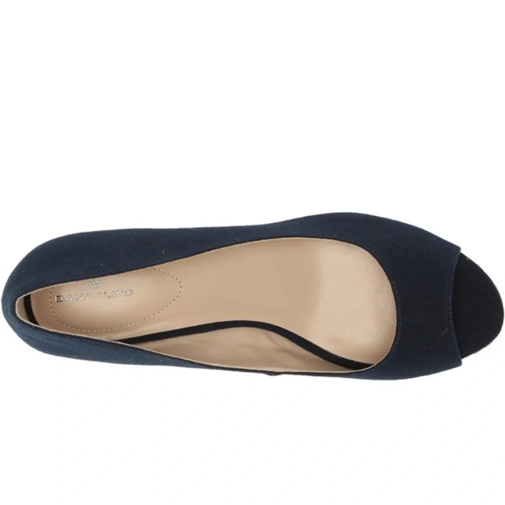 Bandolino Navy Blue Canvas Peep Toe Espadrille Wedge Sandals Womens Size 9